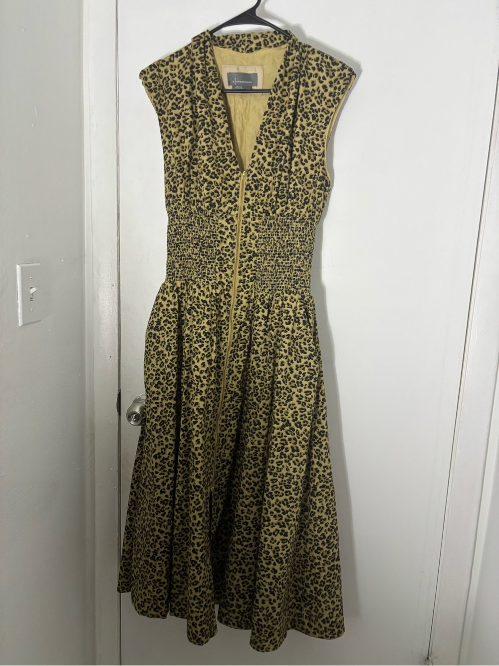 Sleeveless Leopard-Print Midi Dress in Gold